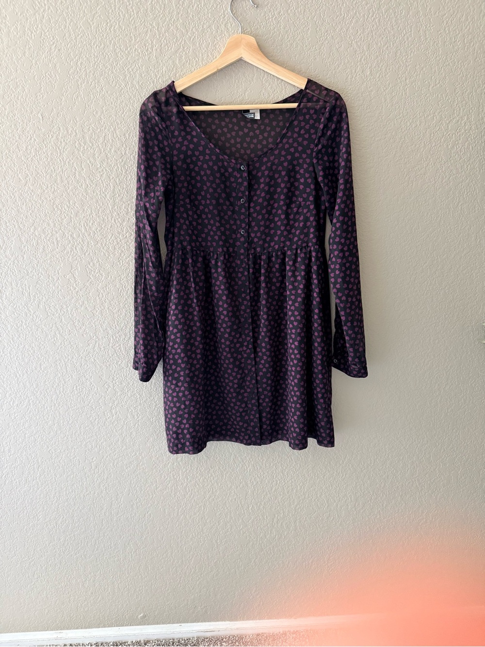 H&M Black Long-Sleeve Printed Tunic with Purple Dots